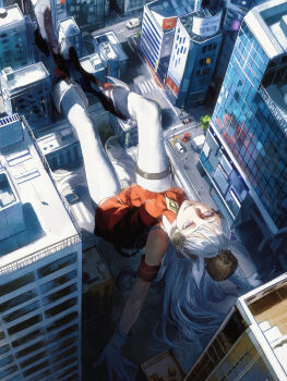 Rule 34 | 1girl, absurdres, animal ears, arm support, brown hat, building, car, city, cityscape, commentary request, dress, fold-over boots, giant, giantess, gloves, gold ship (red strife) (umamusume), gold ship (umamusume), grin, hat, highres, horse ears, horse girl, horse tail, leggings, long hair, looking at viewer, looking up, motor vehicle, pillbox hat, purple eyes, red dress, road, seapall, smile, solo, street, tail, thigh strap, umamusume, white gloves, white hair, white leggings