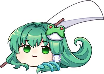 Rule 34 | 1girl, closed mouth, frog hair ornament, game cg, gohei, green eyes, green hair, hair ornament, hair tubes, kochiya sanae, long hair, official art, rotte (1109), single hair tube, smile, snake hair ornament, solo, third-party source, touhou, touhou lostword, transparent background, yukkuri shiteitte ne
