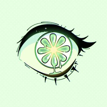 Rule 34 | 1other, colored sclera, dripping, eye focus, food, fruit, ghoulkiss, green background, green eyes, green sclera, green theme, lime (fruit), lime slice, monochrome, original, pastel colors, polka dot, polka dot background, slime (substance), sparkle