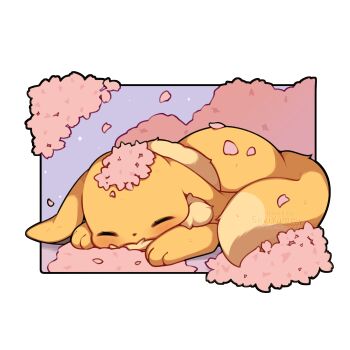 Rule 34 | absurdres, animal focus, blush, brown fur, closed eyes, closed mouth, eevee, full body, gen 1 pokemon, highres, lying, nintendo, no humans, on stomach, petals, pokemon, pokemon (creature), pokemon focus, sevi (seviyummy), sleeping, solo
