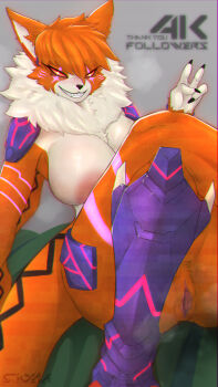 +_+ 1girl absurdres areola_slip breasts digimon digimon_adventure_tri. fur_collar furry furry_female glowing_markings grin highres large_breasts meicrackmon_vicious_mode neon_trim nipples pussy red_eyes sharp_nails silviaxrk smile v