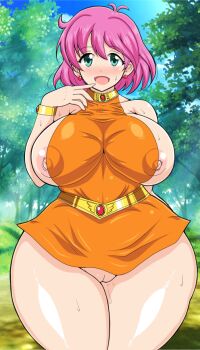 blush bottomless breasts dress final_fantasy final_fantasy_v forest happy huge_areola huge_areolae huge_breasts huge_nipples large_breasts lenna_charlotte_tycoon looking_at_viewer nature nipple_slip nipples nude nudist outdoors pink_hair pointless_clothes pointless_clothing presenting princess public_indecency pussy shirt short_hair sideboob square_enix thick_thighs thighs tight_clothes tight_dress tight_shirt useless_clothes useless_clothing wide_hips