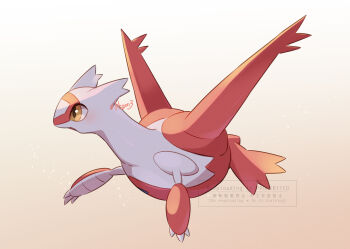 blush claws commentary_request dragon full_body gen_3_pokemon highres kechon-san latias legendary_pokemon nintendo no_humans open_mouth pokemon pokemon_(creature) pokemon_focus simple_background solo wings yellow_eyes