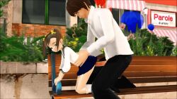 1boy 1girl 3d age_difference animated clothed_sex doggystyle futami_mami idolmaster loli on_bench outdoors ponchi sex sex_from_behind short_hair tagme torso_grab twintails uncensored vaginal video