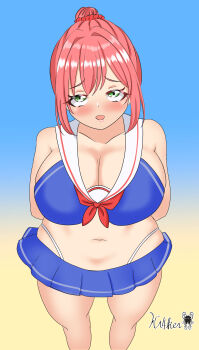 1girl absurdres blush breasts green_eyes hanazono_hakari highres kimi_no_koto_ga_dai_dai_dai_dai_daisuki_na_100-nin_no_kanojo kr4ken815 large_breasts pink_hair short_hair swimsuit