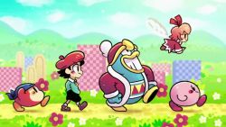 2girls adeleine animated audible_music bandana bandana_waddle_dee beret black_eyes black_hair black_skirt blue_headwear blue_sky blush blush_stickers child closed_mouth cloud coat crystal_shards day dr._livesey_walk_(meme) dress fairy flat_chest flower flying from_side grass green_shirt grin hair_ribbon hands_in_pockets happy hat king_dedede kirby kirby_(series) kirby_64 long_sleeves looping_animation meme multiple_girls nintendo oniri_boy orange_hair outdoors path pom_pom_(clothes) profile red_coat red_dress red_flower red_footwear red_headwear red_ribbon ribbon ribbon_(kirby) road shirt shoes short_hair sidelocks skirt sky smile socks sound teeth treasure_island treasure_island_(1988) v-shaped_eyebrows video walking white_flower white_socks