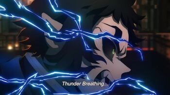 2boys agatsuma_zenitsu animated battle blonde_hair destruction kaigaku kimetsu_no_yaiba multiple_boys short_hair sword tagme video weapon