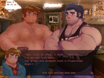 2boys bara barista beard_stubble black_hair brown_hair facial_hair huge_eyebrows large_pectorals looking_at_viewer lucas_lee male_focus multiple_boys muscular muscular_male non-web_source pants pectorals scott_pilgrim_(comics) scott_pilgrim_(series) scott_pilgrim_takes_off shirt short_hair sparse_chest_hair stephen_stills stubble tight_clothes tight_shirt