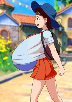 1girl absurdres bra breasts gigantic_breasts hat highres juliana_(pokemon) misaeldm nintendo oppai_loli outdoors pokemon pokemon_sv see-through_clothes see-through_shirt shirt skirt underwear walking