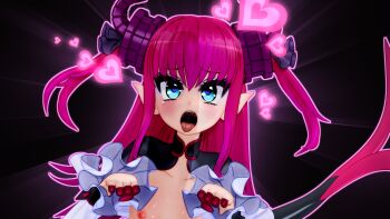 1girl 3d ahegao aqua_eyes ass asymmetrical_horns belly blue_eyes blush breasts come_hither corset curled_horns dragon_girl dragon_tail elizabeth_bathory_(fate) eyeshadow fangs fate/extra fate/extra_ccc fate/grand_order fate_(series) female_focus gs-mantis heart heart-shaped_pupils highres horns loli long_hair looking_at_viewer looking_back makeup midriff monster_girl navel nipples open_mouth panties parted_lips paw_pose penis_shadow petals pink_hair pointing pointy_ears shiny_skin solo symbol-shaped_pupils tail teeth tongue tongue_out underwear upper_body upper_teeth_only uvula