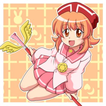 1girl behoimi female_focus goriate hat jewelry medal open_mouth orange_eyes orange_hair pani_poni_dash! pendant school_uniform serafuku short_hair solo wand