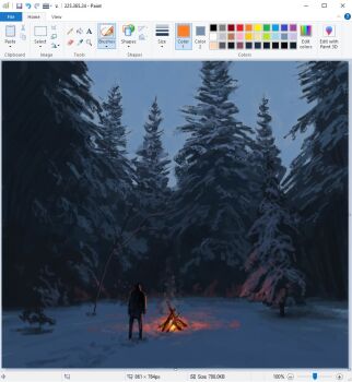1other art_program_in_frame bare_tree burning campfire christian_young commentary footprints from_behind full_body grey_sky microsoft_paint_(medium) microsoft_paint_(software) original painterly pine_tree screencap sky solo tree