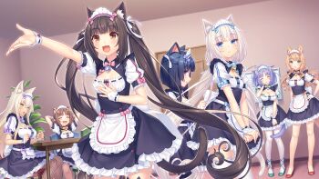 6+girls :3 :d :o animal_ear_fluff animal_ear_legwear animal_ears apron arm_up azuki_(nekopara) back_bow bare_legs bell black_socks black_thighhighs blonde_hair blue_bow blue_eyes blue_hair blush bow breasts brown_hair brown_tail buttons cat_ear_legwear cat_ear_thighhighs cat_ears cat_girl cat_tail cat_thighhighs chair character_name chocola_(nekopara) cinnamon_(nekopara) cleavage closed_eyes closed_mouth coconut_(nekopara) door fake_animal_ears fern fishnet_pantyhose fishnets game_cg green_bow green_eyes green_shoes hair_ribbon hairband heart heart_button heterochromia high_heels highres indoors large_breasts logo long_hair looking_at_viewer looking_to_the_side low_twintails maid maid_apron maid_headdress maple_(nekopara) medium_breasts minazuki_shigure multiple_girls name_tag nameplate neck_bell nekopara no_socks non-web_source official_art open_mouth orange_bow orange_eyes orange_hair pantyhose parted_bangs pink_bow puffy_short_sleeves puffy_sleeves purple_bow purple_eyes purple_hair purple_tail red_shoes ribbon sayori_(neko_works) shoes short_sleeves siblings sisters sitting slit_pupils small_breasts smile socks table tail thighhighs twins twintails two_side_up vanilla_(nekopara) very_long_hair wavy_hair white_hair white_pantyhose white_ribbon white_socks white_tail white_thighhighs wrist_cuffs yellow_bow yellow_eyes