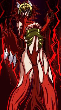 1girl bare_shoulders battle breasts cleavage fate/apocrypha fate/extra fate/extra_ccc fate/grand_order fate/stay_night fate_(series) highres large_breasts legs lightning long_legs nero_claudius_(fate) queen_draco_(beast_vi/s)_(fate) queen_draco_(fate) queen_draco_(first_ascension)_(fate) queen_draco_(second_ascension)_(fate) queen_draco_(third_ascension)_(fate) smile thick_thighs thighs wamiv14