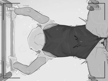 1boy 1girl bar_censor barbarian_tk battery_indicator breasts censored cleft_of_venus cum cum_in_pussy from_below greyscale hetero loli monochrome one-piece_swimsuit original partially_submerged penis pool pussy recording sex small_breasts spread_legs stomach_bulge swimsuit underwater underwater_sex water