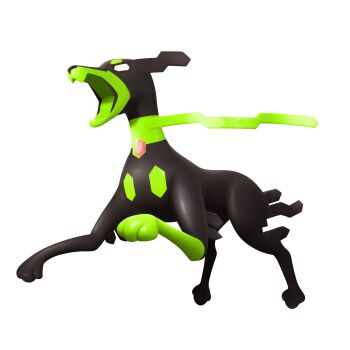 3d absurdres alternate_form animal_focus artist_request colored_tongue dog empty_eyes full_body gen_6_pokemon green_tongue hexagon highres legendary_pokemon nintendo no_humans official_art open_mouth pokemon pokemon_(creature) pokemon_focus pokemon_legends:_z-a simple_background solo third-party_source white_background zygarde zygarde_(10)