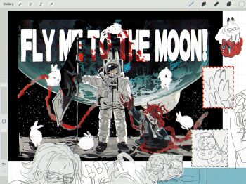 2boys :d ^_^ ahoge animal animal_ears animal_in_clothes animalization aotsuki_eito art_program_in_frame art_program_request astronaut black_gloves black_jacket black_streaks blood blood_on_clothes blue_eyes cat closed_eyes dripping_eye english_text entrails eye_print flag glasses gloves grey_hair grey_jacket helmet highres holding holding_flag holding_hands hood hoodie jacket jacket_over_hoodie lenereco looking_at_viewer male_focus monster multicolored_hair multicolored_jacket multiple_boys multiple_views on_moon open_mouth organs planet rabbit rabbit_ears red_hair satellite screencap shadow short_hair smile space space_helmet spacesuit spoilers star_(sky) streaked_hair sumino_takumi the_hundred_line_-last_defense_academy- two-tone_jacket unfinished white_hoodie