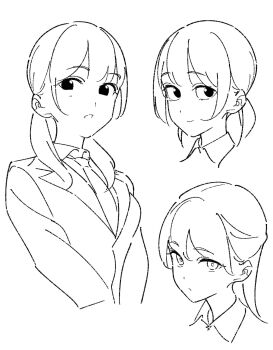 Rule 34 | 1girl, blush, greyscale, highres, kashiwa (iersansi), looking at viewer, monochrome, multiple girls, multiple persona, multiple views, original, ponytail, simple background, smile, white background