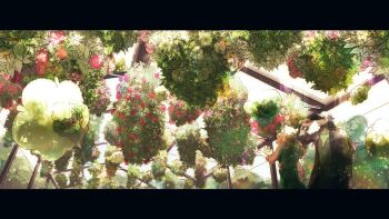 1boy 1girl baseball_cap black_coat coat cottonee cowboy_shot dark_skin day dynamax_band facial_hair flower from_below gen_5_pokemon hair_down hair_ornament hand_on_headwear hands_up hat heart heart_hair_ornament leon_(pokemon) long_hair long_sleeves nintendo orange_hair pokemon pokemon_(creature) pokemon_swsh purple_hair shirokuma_no_g smile sonia_(pokemon) whimsicott