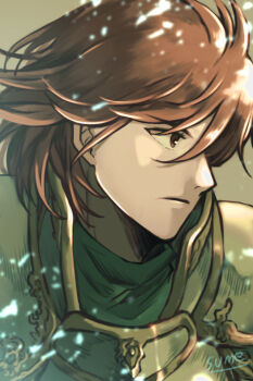 Rule 34 | 1boy, armor, artist name, brown eyes, brown hair, raffin (tear ring saga), solo, sparkle, sumeragi (black rose), tear ring saga, tear ring saga: yutona eiyuu senki