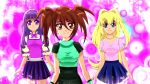 3girls animated blonde_hair blue_eyes bouncing_breasts breasts brown_eyes brown_hair caramella_girls dancing highres long_hair looking_at_viewer mindy_(caramella_girls) multiple_girls nadine_(caramella_girls) purple_eyes purple_hair tagme vera_(caramella_girls) video