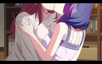 Rule 34 | 2girls, @ @, android, android wa keiken ninzuu ni hairimasu ka??, animated, anime screenshot, arms up, bare shoulders, blue shirt, blush, bouncing breasts, braid, breasts, clothes lift, completely nude, curtained hair, drooling, erect niples, fingering, french kiss, grey panties, grey shirt, hand on another's face, jacket, jacket off shoulders, japanese text, kiss, knees together feet apart, large breasts, legs apart, licking, long hair, lying, multicolored hair, multiple girls, nadeshiko (android wa keiken ninzuu ni hairimasu ka??), navel, nipple stimulation, nude, on back, on bed, orgasm, panties, pink jacket, purple eyes, purple hair, red hair, robot girl, saliva, saliva trail, sex, shirt, shirt lift, single braid, sound, tagme, tsuda akane, two-tone hair, underwear, video, yuri