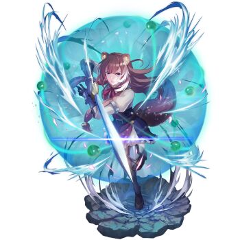 1girl animal_ear_fluff animal_ears armor armored_boots armored_gloves artist_request aura belt black_dress boots breastplate brown_belt brown_boots brown_gloves brown_hair crack cracked_floor dress dust_cloud elbow_gloves floating_hair full_body game_cg gloves grey_armor grey_boots grey_gloves holding holding_sword holding_weapon incoming_attack leg_up long_hair long_sleeves looking_at_viewer metal_arm_cuffs metal_hair_tubes metal_wrist_cuffs multicolored_boots neck_ribbon official_art parted_lips pink_eyes pinstripe_dress pinstripe_pattern raccoon_ears raccoon_girl raccoon_tail raphtalia red_dress red_ribbon ribbon short_dress simple_background sleeveless sleeveless_dress solo standing standing_on_one_leg straight_hair sword tail tate_no_yuusha_no_nariagari tate_no_yuusha_no_nariagari_rerise thigh_boots thighhighs transparent_background two-tone_boots two-tone_dress two-tone_gloves v-shaped_eyebrows weapon white_dress zettai_ryouiki