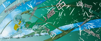 2girls absurdres ass asufi_al_andromeda blue_eyes blue_gloves blue_hair boots breasts brown_boots brown_gloves cape dress dungeon_ni_deai_wo_motomeru_no_wa_machigatteiru_darou_ka dynamic_pose elbow_gloves elf glasses gloves green_cape green_hair green_panties highres holding holding_vial holding_weapon hood hood_up hooded_cape medium_breasts multiple_girls novel_illustration official_art panties pointy_ears ryu_lion shirt short_hair smear_frame swinging_weapon thigh_boots third-party_source underwear very_long_cape vial weapon white_boots white_cape white_shirt yasuda_suzuhito yellow_dress