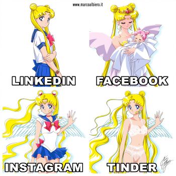 2girls aged_down baby bishoujo_senshi_sailor_moon blouse bra carrying chibi_usa choker circlet crescent crescent_earrings crescent_facial_mark double_bun dress earrings eyelashes closed_eyes facial_mark forehead_mark hair_bun highres jewelry lingerie long_hair marco_albiero meme miniskirt mother_and_daughter multiple_girls nail_polish navel neo_queen_serenity pink_lips pink_nails ring sailor_moon school_uniform serafuku shirt signature skirt smile strapless strapless_dress tiara tsukino_usagi twintails underwear very_long_hair watermark web_address white_bra white_dress white_shirt wings wristband