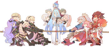 &gt;_&lt; 6+boys 6+girls armor azura_(fire_emblem) black_armor black_gloves blonde_hair blue_hair camilla_(fire_emblem) commentary_request drill_hair elise_(fire_emblem) felicia_(fire_emblem) female_corrin_(fire_emblem) fire_emblem fire_emblem_fates full_body gloves green_hair grey_hair hair_between_eyes high_ponytail hinoka_(fire_emblem) jakob_(fire_emblem) kaze_(fire_emblem) leo_(fire_emblem_fates) lilith_(fire_emblem) long_hair moisukii multiple_boys multiple_girls nintendo photo_(object) pink_hair ponytail purple_hair ryoma_(fire_emblem) silas_(fire_emblem) smile standing sweat takumi_(fire_emblem) tiara tug_of_war twin_drills twintails very_long_hair wavy_hair xander_(fire_emblem) |_|