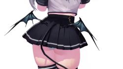 1girl 3d animated ass ass_shake demon_tail demon_wings female_focus from_behind indie_virtual_youtuber lower_body miniskirt panties panty_peek pleated_skirt skindentation skirt striped_clothes striped_panties tagme tail thick_thighs thighhighs thighs underwear vei_(vtuber) video virtual_youtuber walking wings