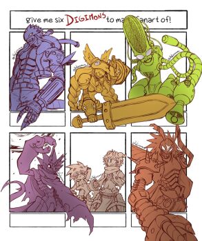 Rule 34 | aegiomon, banchostingmon, beelzebumon, braid, covered eyes, digimon, digimon (creature), ebemon, flamon, gulusgammamon, highres, long hair, mask, minervamon, wings