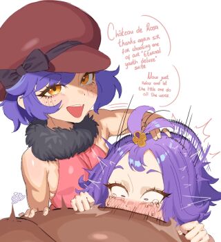 1boy 2girls :d acerola_(pokemon) ahoge artist_logo assisted_fellatio assisted_rape blouse blue_eyes blush bow breasts brown_hat commission commissioner_upload dark-skinned_male dark_skin deepthroat dress english_text fellatio female_focus hair_ornament hairclip hat hat_bow irrumatio logo loli multiple_girls nadya_(pokemon) newsboy_cap nintendo open_mouth oral pankekes pink_dress pokemon pokemon_duel pokemon_sun_and_moon purple_hair rape shirt short_hair sideboob simple_background sleeveless sleeveless_dress small_breasts smile tears teeth white_background yellow_eyes
