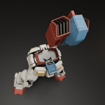 3d absurdres blender_(medium) commentary core_fighter english_commentary fake_screenshot gattai gradient_background gundam highres machinery mecha mecha_focus mjeff mobile_suit mobile_suit_gundam no_humans realistic robot rx-78-2_gundam science_fiction severed_torso spacecraft starfighter transformation