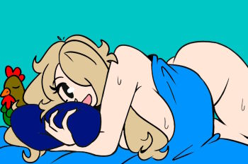 1girl bird blonde_hair chicken mole mole_under_eye murgoten stella_(murgoten) sweat