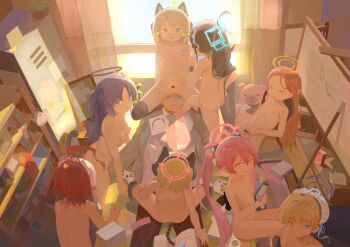 +_+ 1boy 6+girls absurdres ahoge anal_beads aris_(blue_archive) aris_(maid)_(blue_archive) bar_censor barefoot black_hair black_halo black_pants black_thighhighs blonde_hair blue_archive blue_eyes blue_halo bow breasts bun_cover censored clothed_male_nude_female comiket_103 commentary_request completely_nude condom condom_packet_strip condom_wrapper controller dildo doodle_sensei_(blue_archive) flat_chest foot_on_another&#039;s_face game_console game_controller gamepad gangbang girl_on_top green_bow green_eyes green_halo grey_jacket grey_necktie group_sex halo handheld_game_console harem highres holding holding_sex_toy huge_ahoge indoors jacket koyuki_(blue_archive) loli long_hair low-tied_sidelocks lying maid_headdress mechanical_halo medium_breasts midori_(blue_archive) momoi_(blue_archive) multiple_girls necktie neko_blow neru_(blue_archive) nintendo_switch nipples nude official_alternate_hairstyle on_back orange_halo pants pink_eyes pink_hair pink_halo playstation_1 ponytail purple_eyes purple_hair pussy pussy_juice rectangular_halo red_hair sensei_(blue_archive) sex_toy shirt short_hair sidelocks small_breasts standing stuffed_animal stuffed_toy teddy_bear thighhighs toki_(blue_archive) twintails two_side_up very_long_hair vibrator white_shirt whiteboard yuuka_(blue_archive) yuzu_(blue_archive)