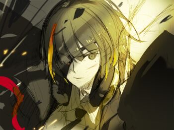 Rule 34 | 1girl, commentary request, girls' frontline, korean commentary, long hair, m16a1 (girls' frontline), mask, mole, mole under eye, multicolored hair, necktie, olys, shirt, solo, yellow shirt