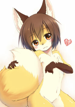 Rule 34 | 1girl, :3, animal ears, blush, brown eyes, covering breasts, covering privates, female focus, furry, furry female, heart, kagerofu, looking at viewer, solo, standing, tagme, tail, tail grab