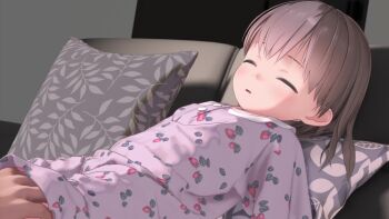 1boy 1girl age_difference animated brown_hair censored closed_eyes collarbone completely_nude cunnilingus custom_udon flat_chest grey_panties hand_under_clothes hetero loli mosaic_censoring nipples nude oral original pajamas panties pillow pink_pajamas print_pajamas sex short_hair sleep_molestation tagme underwear video