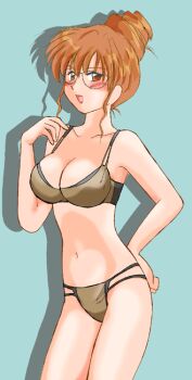 bra brown_eyes brown_hair glasses mahoromatic panties shikijou_saori underwear