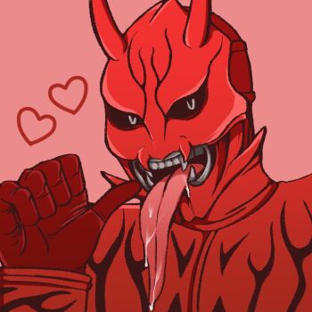 Rule 34 | 1boy, 2018, armor, black eyes, bright pupils, bust (sculpture), drooling, heart, hulhorse, kamen rider, kamen rider den-o (series), long tongue, male focus, momotaros, monster, monster boy, oni, open mouth, pointing, pointing at self, red armor, saliva, saliva trail, sharp teeth, teeth, thumbs up, tongue, tongue out, white pupils