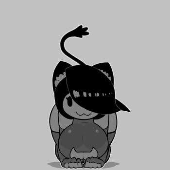 1girl :3 all_fours animal_ears animated animated_gif ass_shake bad_tag black_eyes black_hair bouncing_breasts breasts cat_cutout cat_ears cat_girl cat_tail choker cleavage cleavage_cutout clothing_cutout commentary cream_(movail2) curvy elbow_gloves english_commentary english_text fang fingerless_gloves full_body gloves grey_background hair_over_one_eye halterneck hanging_breasts high_collar highres kemonomimi_mode kneeling large_breasts leotard long_hair looking_at_viewer monochrome movail2 narrow_waist original paw_pose simple_background smile tail thick_thighs thighhighs thighs very_long_hair wide_hips