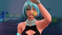 20s 2girls 3d alternate_costume animated arm_up assertive_female bare_shoulders black_hair black_shirt blue_dress blue_hair breasts cleavage cleavage_cutout clothing_cutout crossover dazed dead_or_alive dead_or_alive_6 dress earrings female_focus final_fantasy final_fantasy_vii final_fantasy_vii_remake glasses gloves glowing_lines green_eyes hair_between_eyes halterneck highres hypnosis indoors interior jewelry large_breasts light_blue_hair looking_at_viewer mind_control multiple_girls multiple_views nico_(doa) pendulum pocket_watch red_eyes shirt sound source_filmmaker_(medium) square_enix straight_hair swept_bangs swinging talking tecmo tifa_lockhart upper_body video vynil watch watching white_gloves white_shirt work-in-progress