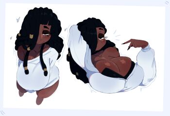 bottomless bra breasts commentary dark-skinned_female dark_skin dreadlocks english_commentary hair_ornament highres large_breasts long_hair long_locs naomi64 open_clothes original underwear