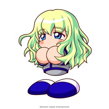 Rule 34 | 1girl, artist request, blonde hair, blue jacket, blue shoes, copyright notice, green hair, grey jacket, grey pants, highres, jacket, jikkyou powerful pro yakyuu, jikkyou powerful pro yakyuu (style), long hair, multicolored hair, multicolored jacket, multicolored shoes, no mouth, official art, pants, rayman limbs, shoes, solo, sugami eku, track jacket, two-tone shoes, white shoes