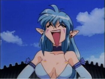 1girl animated animated_gif arms_up blue_hair bouncing_breasts breasts choker detached_sleeves dress jungle_de_ikou long_hair medium_breasts outdoors pointy_ears pool poolside rongo water