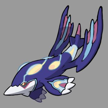 absurdres adoptable animal_focus closed_mouth colored_sclera commentary english_commentary fakemon full_body gen_3_pokemon grey_background highres kyogre legendary_pokemon nintendo no_humans original pokemon pokemon_(creature) pokemon_focus primal_kyogre red_sclera rgreywind simple_background solo yellow_eyes