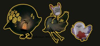 animal_focus big_bird_(project_moon) bird black_background black_eyes black_feathers blindfold chain dancing feathers full_body holding holding_chain holding_lantern judgement_bird lantern lobotomy_corporation looking_at_viewer no_humans project_moon punishing_bird scales simple_background unknown_sakaki white_feathers