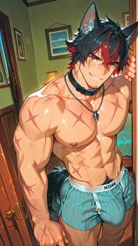 1boy highres komano_manato male_focus mediun_hair muscular n.e.k.o red_hair tail yoichi_yukimura