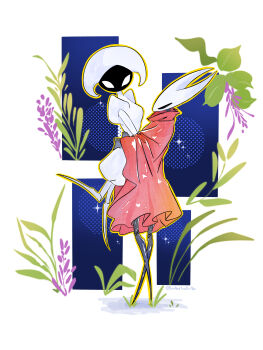 Rule 34 | 2girls, absurdres, arthropod girl, bairentuofeiqiu, blue background, bodysuit, chinese commentary, cloak, commentary request, flower, halftone, halftone background, hat, highres, hollow eyes, hollow knight, hollow knight: silksong, horned mask, hornet (hollow knight), hug, juliet sleeves, lace (hollow knight), leaf, lofter username, long sleeves, looking at another, looking at viewer, mask, multiple girls, no mouth, outline, puffy sleeves, purple flower, red cloak, shadow, simple background, sparkle, standing, standing on one leg, tumblr username, white background, white bodysuit, white hat, white mask, yellow outline